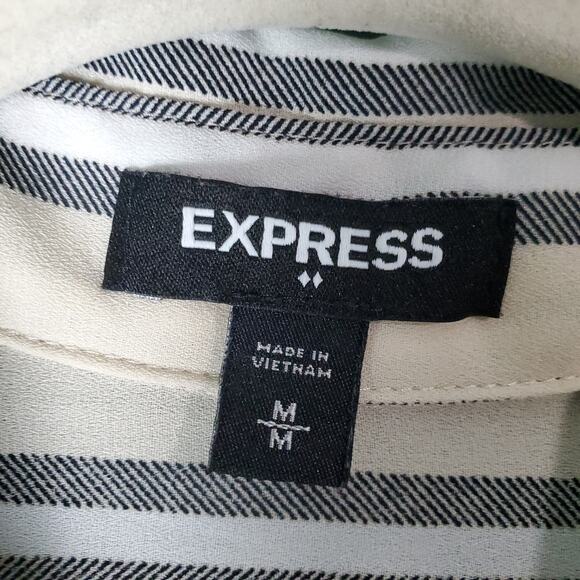 Express Outlet Womens Cream Multicolor Striped Button Up LS Shirt Size Medium - Picture 3 of 7